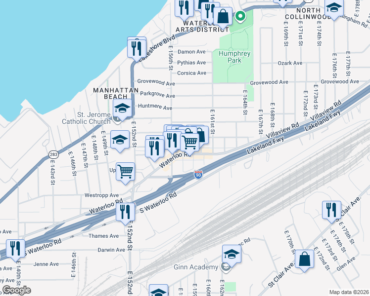 map of restaurants, bars, coffee shops, grocery stores, and more near in Cleveland