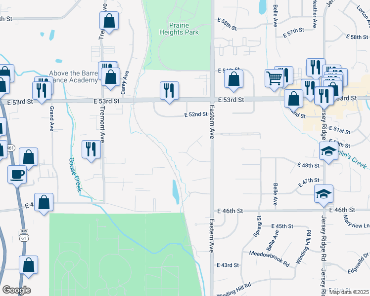 map of restaurants, bars, coffee shops, grocery stores, and more near 1529 Shamrock Drive in Davenport