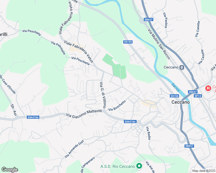 map of restaurants, bars, coffee shops, grocery stores, and more near 25 Via G. di Vittorio in Ceccano
