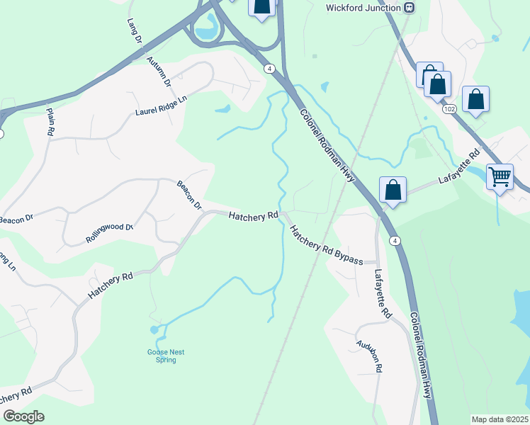 map of restaurants, bars, coffee shops, grocery stores, and more near 185 Hatchery Road in North Kingstown