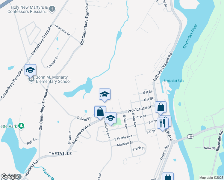 map of restaurants, bars, coffee shops, grocery stores, and more near 24 North 5th Avenue in Norwich