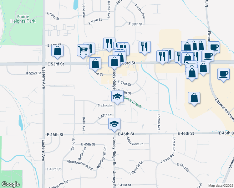 map of restaurants, bars, coffee shops, grocery stores, and more near 4960 Jersey Ridge Road in Davenport