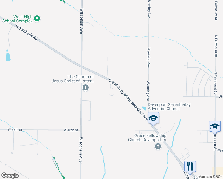 map of restaurants, bars, coffee shops, grocery stores, and more near 4847 West Kimberly Road in Davenport