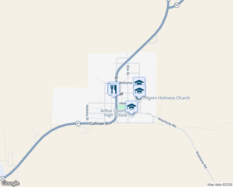 map of restaurants, bars, coffee shops, grocery stores, and more near in Arthur