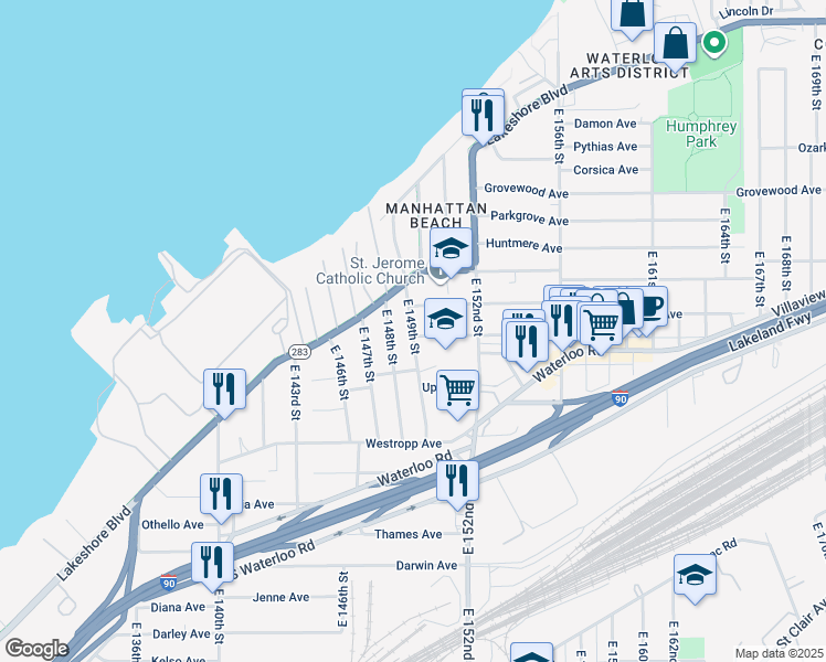 map of restaurants, bars, coffee shops, grocery stores, and more near 432 East 149th Street in Cleveland