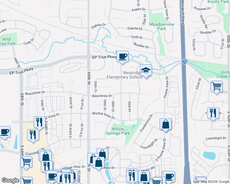 map of restaurants, bars, coffee shops, grocery stores, and more near 5820 Beechtree Drive in West Des Moines