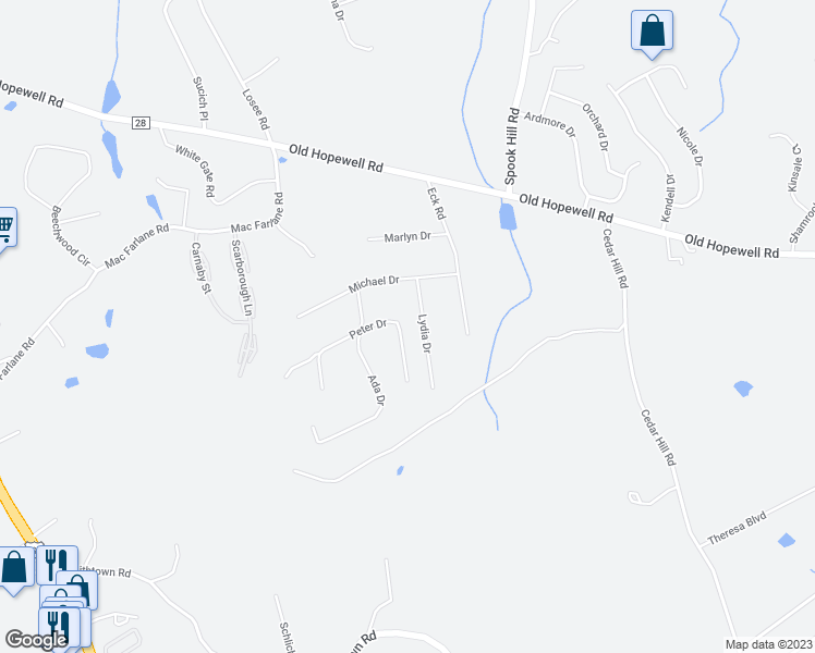map of restaurants, bars, coffee shops, grocery stores, and more near 117 Peter Drive in Wappingers Falls