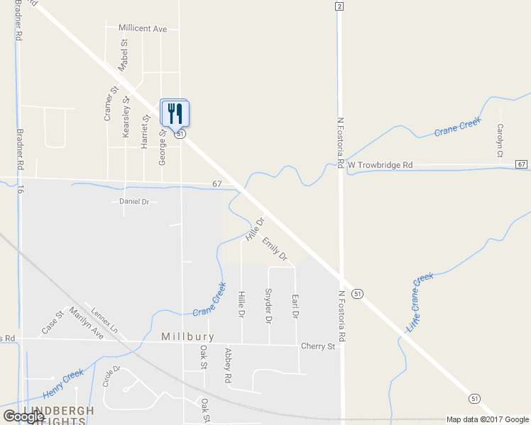 map of restaurants, bars, coffee shops, grocery stores, and more near 29999 Hille Drive in Millbury