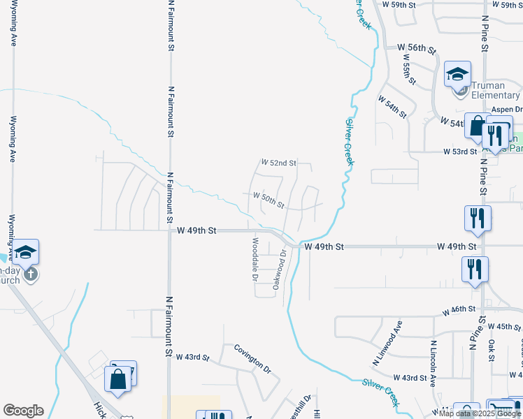 map of restaurants, bars, coffee shops, grocery stores, and more near 3336 West 50th Street in Davenport