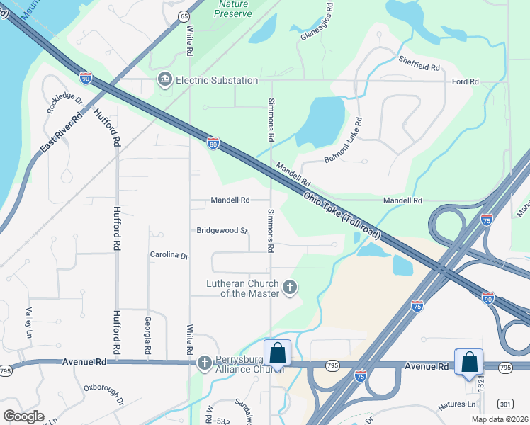 map of restaurants, bars, coffee shops, grocery stores, and more near 29001 Simmons Road in Perrysburg