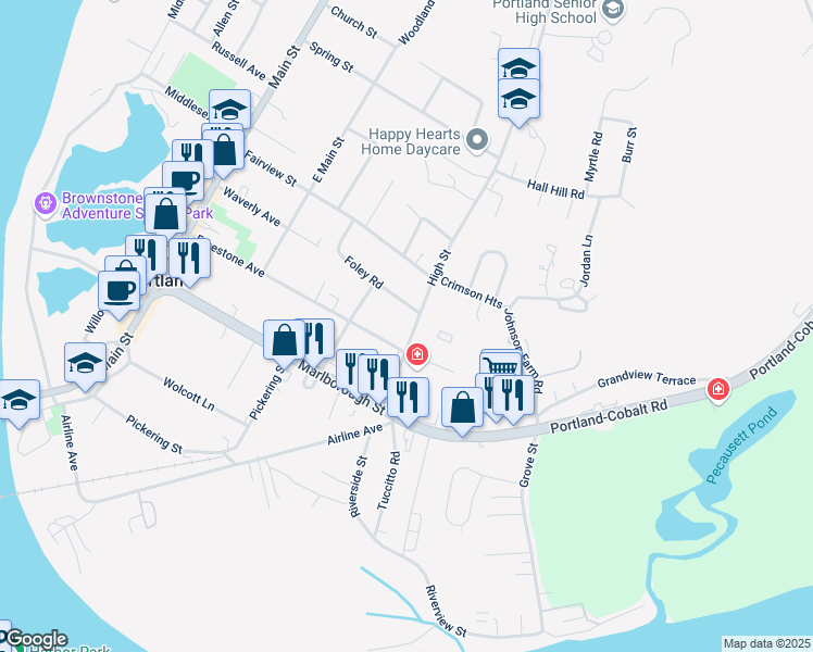 map of restaurants, bars, coffee shops, grocery stores, and more near 21 Foley Road in Portland