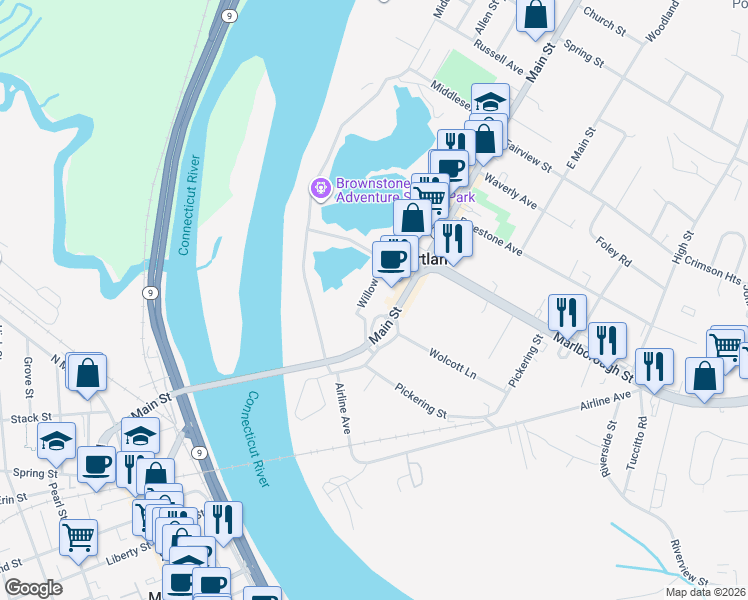 map of restaurants, bars, coffee shops, grocery stores, and more near 182 Main Street in Portland
