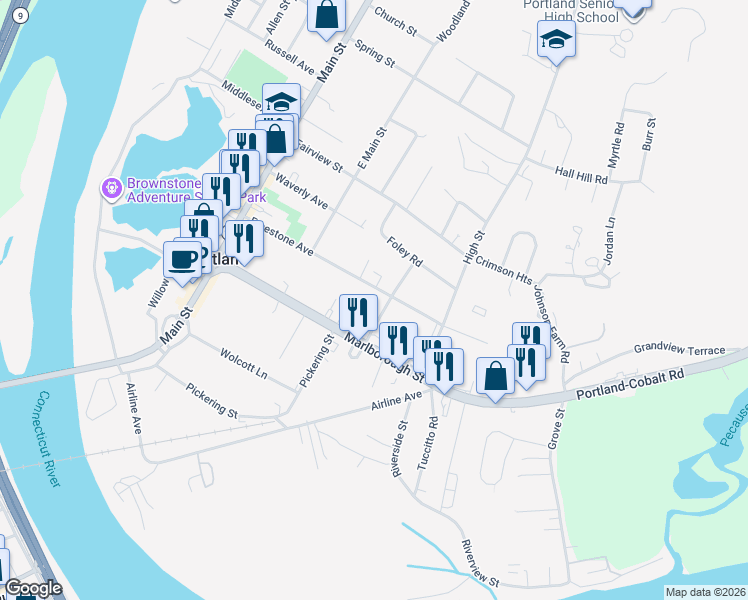 map of restaurants, bars, coffee shops, grocery stores, and more near 59 Freestone Avenue in Portland