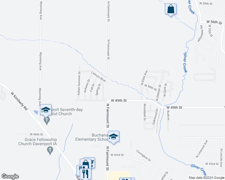 map of restaurants, bars, coffee shops, grocery stores, and more near 5011 North Fairmount Street in Davenport