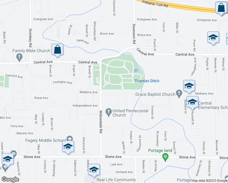 map of restaurants, bars, coffee shops, grocery stores, and more near 5548 Mulberry Avenue in Portage