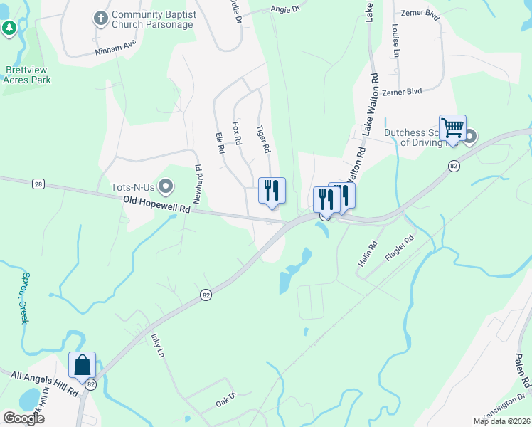 map of restaurants, bars, coffee shops, grocery stores, and more near 3 Elk Road in Hopewell Junction