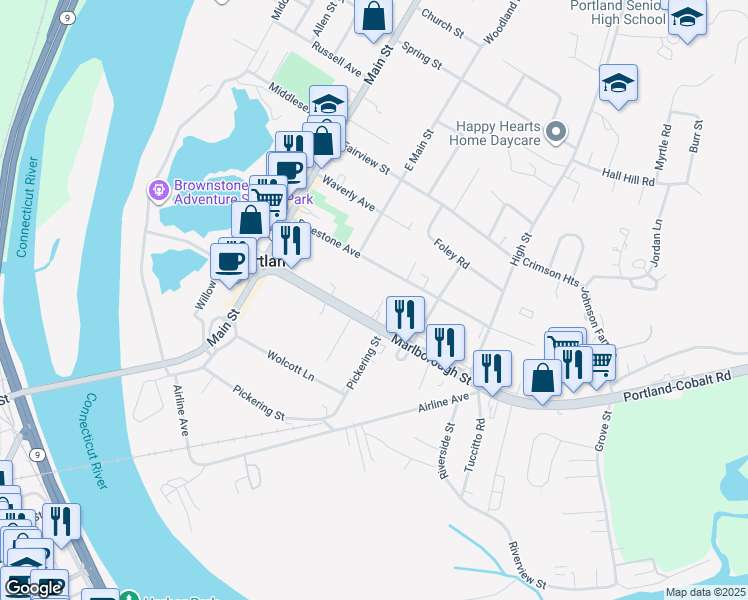 map of restaurants, bars, coffee shops, grocery stores, and more near 51 Freestone Avenue in Portland