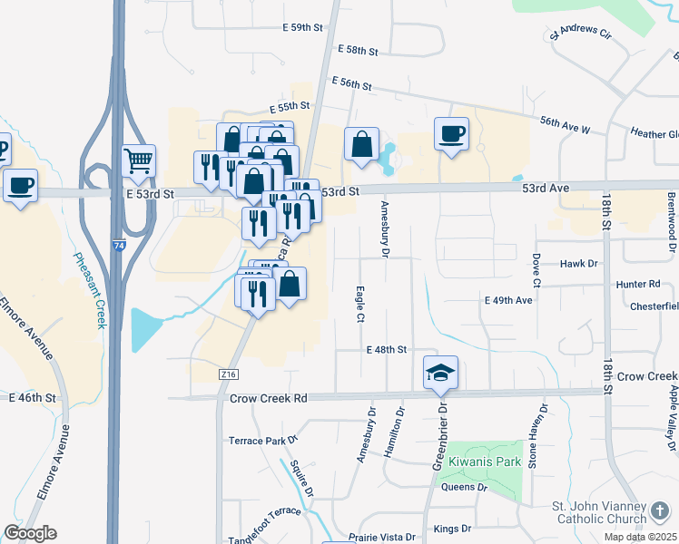 map of restaurants, bars, coffee shops, grocery stores, and more near 5035 Coventry Court in Davenport
