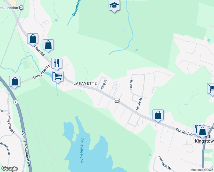 map of restaurants, bars, coffee shops, grocery stores, and more near 433 Ten Rod Road in North Kingstown