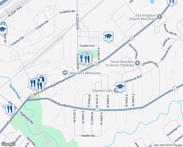 map of restaurants, bars, coffee shops, grocery stores, and more near 22550 U.S. 20 in Euclid