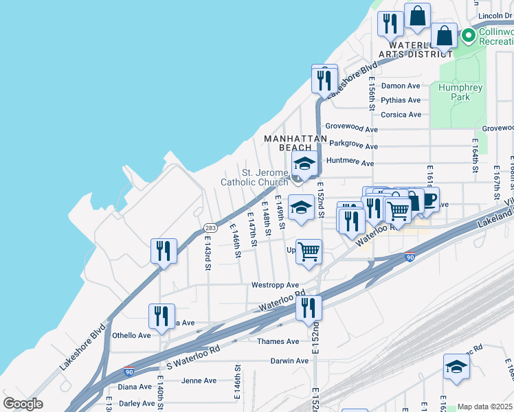 map of restaurants, bars, coffee shops, grocery stores, and more near in Cleveland