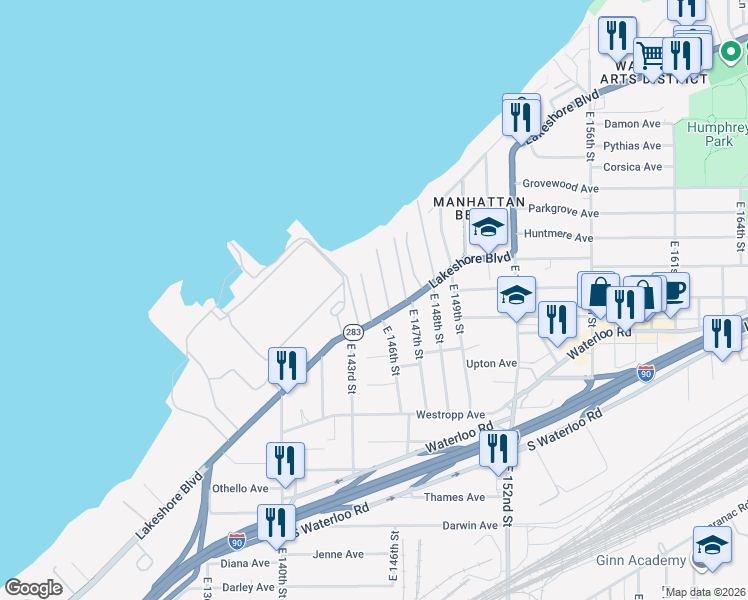 map of restaurants, bars, coffee shops, grocery stores, and more near 336 Dalwood Drive in Cleveland