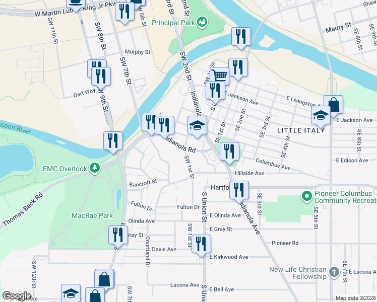 map of restaurants, bars, coffee shops, grocery stores, and more near 1922 Southwest 1st Street in Des Moines