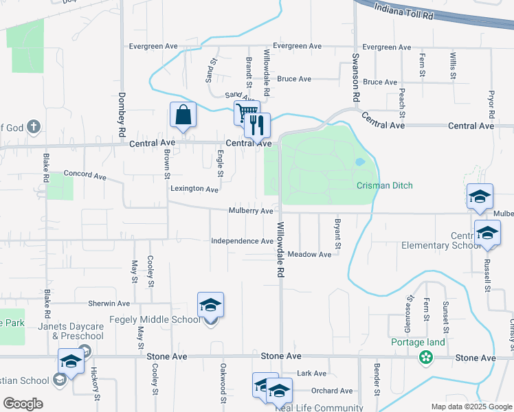 map of restaurants, bars, coffee shops, grocery stores, and more near 5468 Mulberry Avenue in Portage