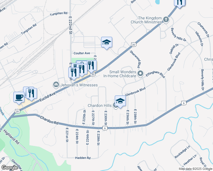 map of restaurants, bars, coffee shops, grocery stores, and more near in Cleveland
