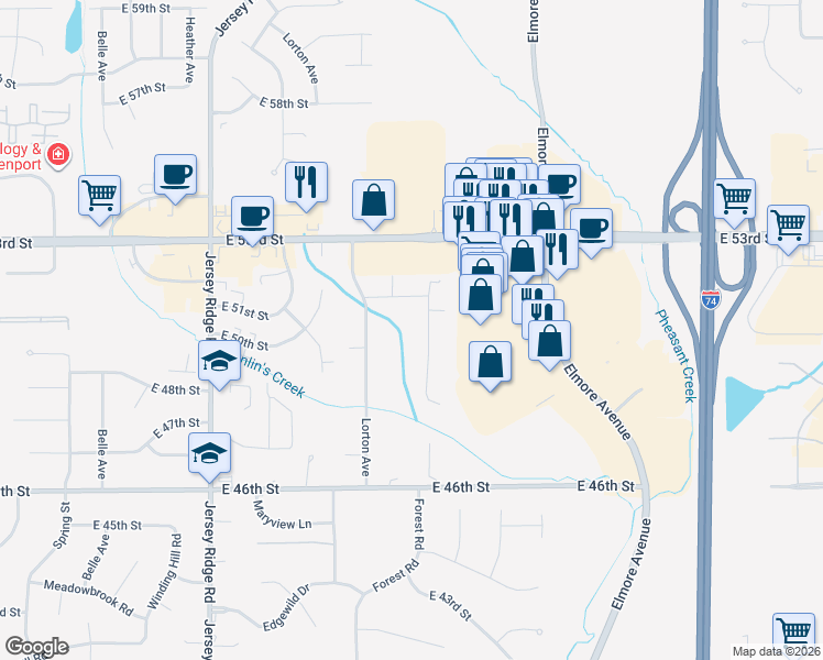 map of restaurants, bars, coffee shops, grocery stores, and more near 5012 Fairhaven Road in Davenport