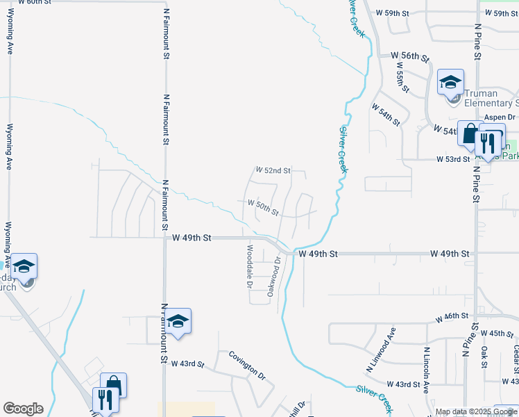 map of restaurants, bars, coffee shops, grocery stores, and more near 3336 West 50th Street in Davenport