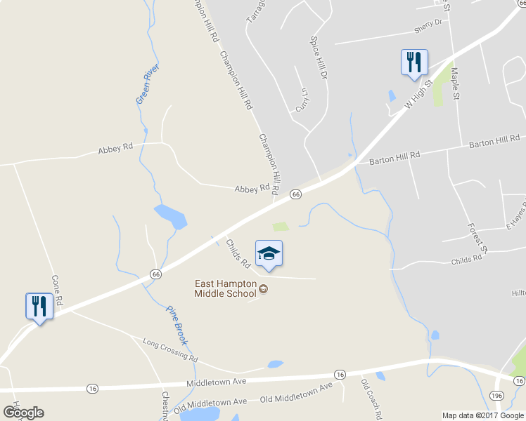 map of restaurants, bars, coffee shops, grocery stores, and more near 128 West High Street in East Hampton