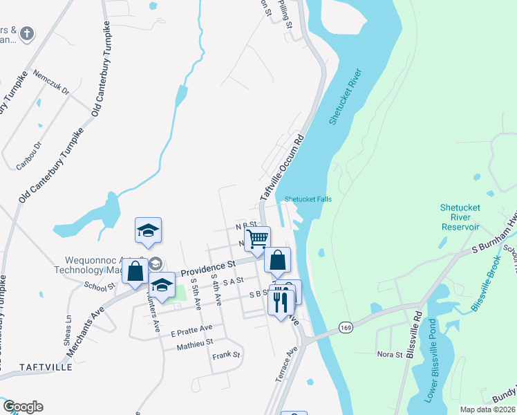 map of restaurants, bars, coffee shops, grocery stores, and more near 22 North C Street in Norwich