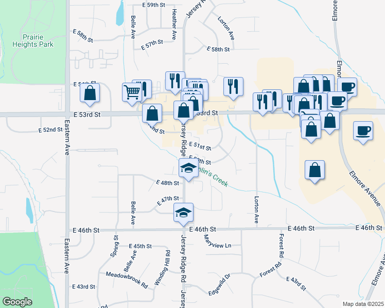 map of restaurants, bars, coffee shops, grocery stores, and more near 2403 Jersey Ridge Road in Davenport