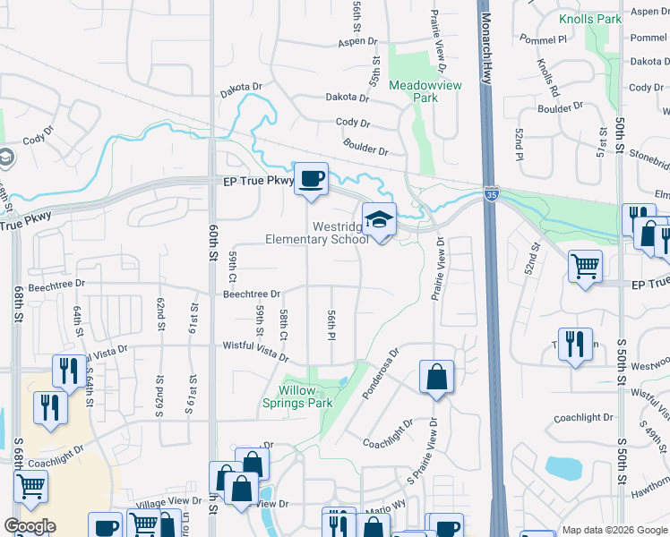 map of restaurants, bars, coffee shops, grocery stores, and more near 5621 Highland Court in West Des Moines