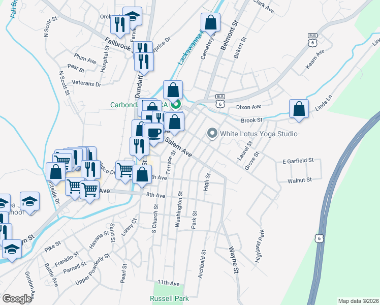 map of restaurants, bars, coffee shops, grocery stores, and more near 51 Washington Street in Carbondale