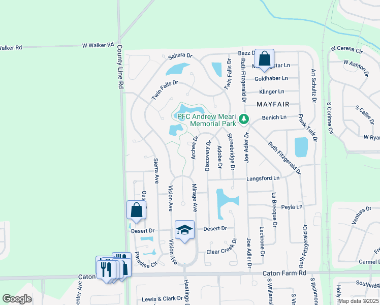 map of restaurants, bars, coffee shops, grocery stores, and more near 2809 Arches Drive in Plainfield