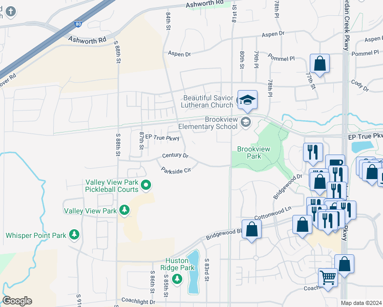 map of restaurants, bars, coffee shops, grocery stores, and more near 8365 Century Drive in West Des Moines