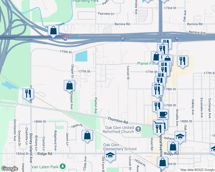 map of restaurants, bars, coffee shops, grocery stores, and more near 17757 Rosewood Drive in Lansing