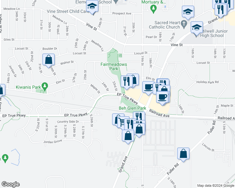 map of restaurants, bars, coffee shops, grocery stores, and more near 201 23rd Street in West Des Moines