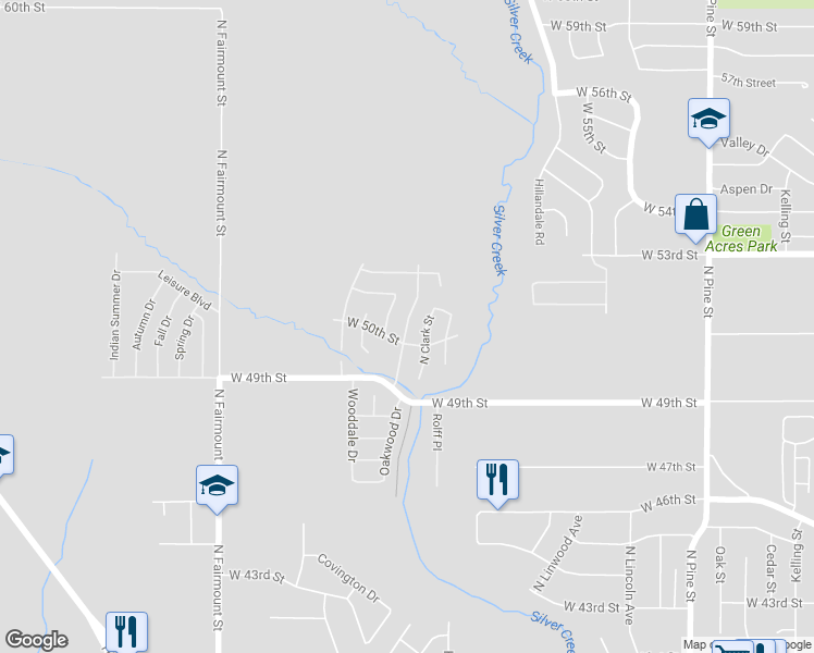 map of restaurants, bars, coffee shops, grocery stores, and more near 5047 North Dittmer Street in Davenport