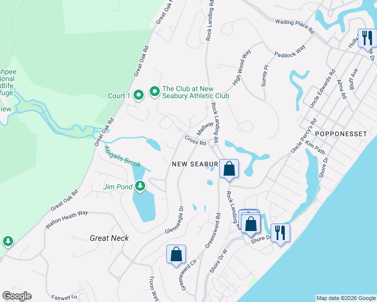 map of restaurants, bars, coffee shops, grocery stores, and more near 11 Glenneagle Drive in Mashpee