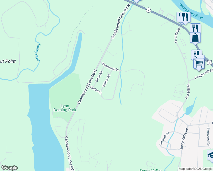 map of restaurants, bars, coffee shops, grocery stores, and more near 15 Willow Road in New Milford