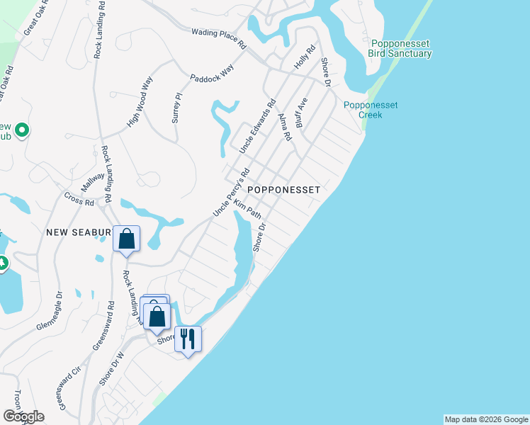 map of restaurants, bars, coffee shops, grocery stores, and more near 107 Shore Drive in Mashpee