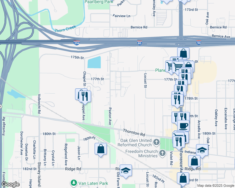 map of restaurants, bars, coffee shops, grocery stores, and more near 17757 Rosewood Drive in Lansing