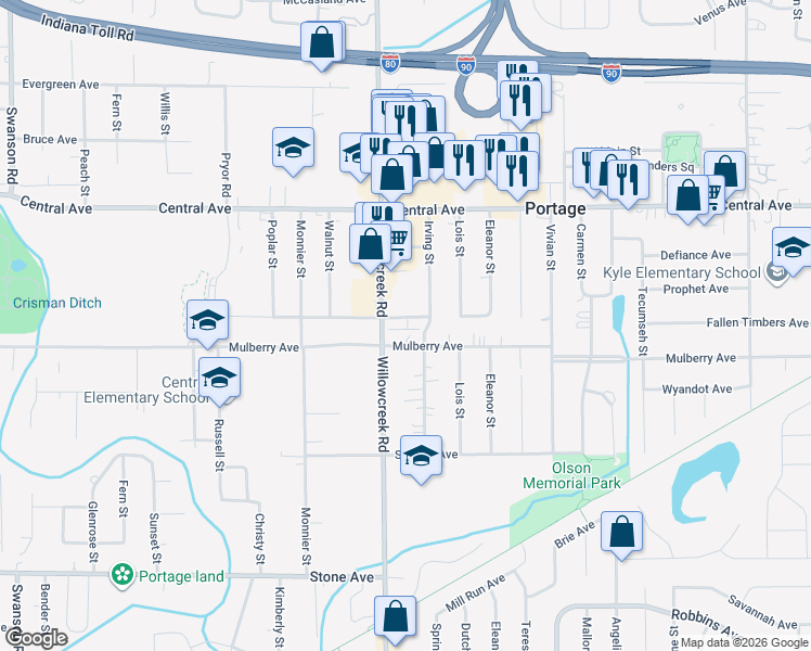 map of restaurants, bars, coffee shops, grocery stores, and more near 6033 Lexington Avenue in Portage