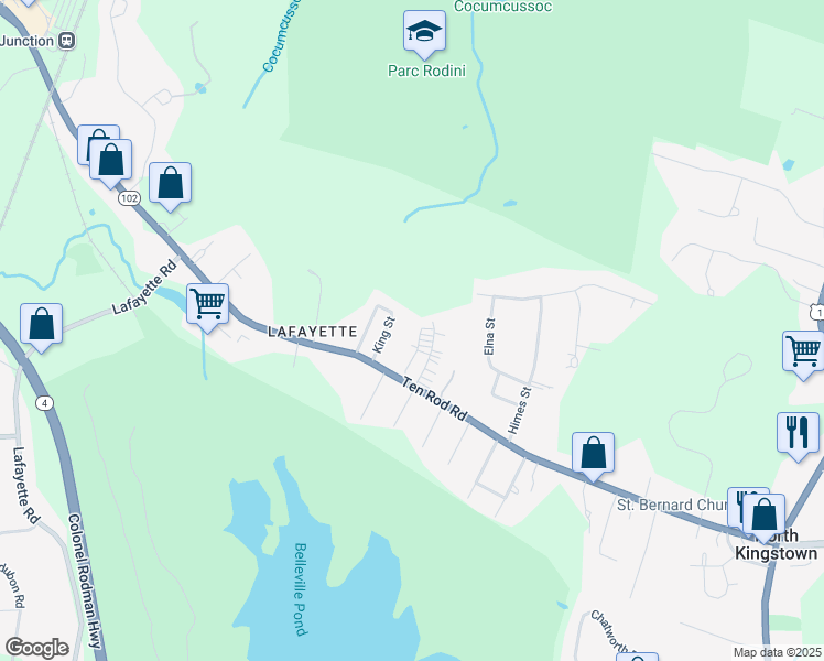 map of restaurants, bars, coffee shops, grocery stores, and more near 433 Ten Rod Road in North Kingstown