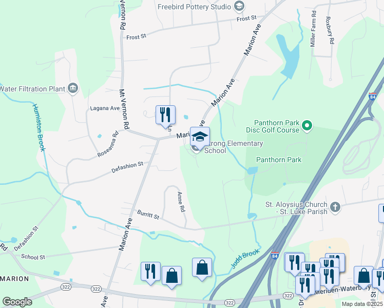 map of restaurants, bars, coffee shops, grocery stores, and more near 820 Marion Avenue in Southington
