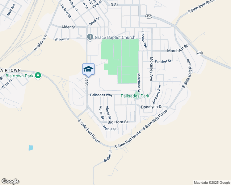 map of restaurants, bars, coffee shops, grocery stores, and more near 1269 Palasades Way in Rock Springs