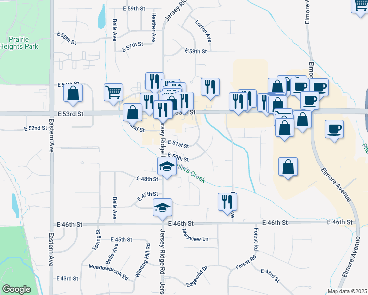 map of restaurants, bars, coffee shops, grocery stores, and more near 2513 East 51st Street in Davenport